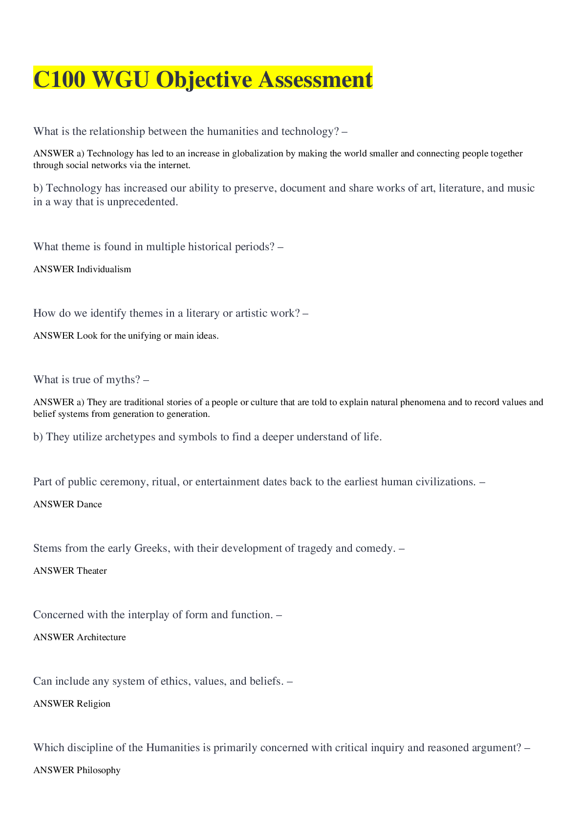 Preview image of C100 WGU Objective Assessment document